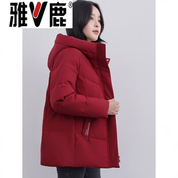 Yalu 2026 winter new down jacket women's short fashion hooded thickened large size loose white duck down jacket black purple l recommended 110-125 pounds