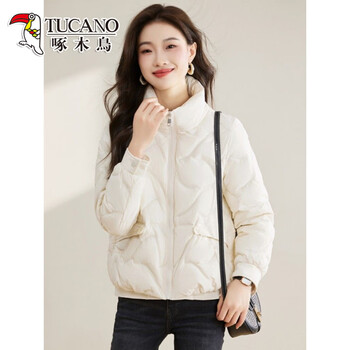 Woodpecker 90 down jacket women's short style winter new style small fragrance high-end fashion foreign style white duck down thickened warm jacket off-white m