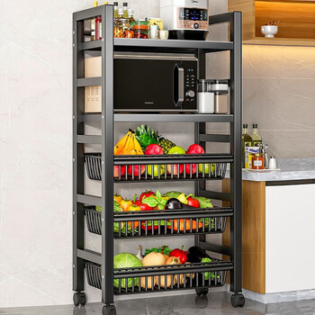 Tuojin kitchen shelf floor-standing multi-layer household cart vegetable and fruit movable snack collection five layers 3 nets 2 boards five layers 3 nets 2 boards upgraded and thickened