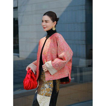 Malin 52 mumi 100% mulberry silk long-lasting song brocade six weft 90 white goose down thickened warm down jacket green and red ground with dragon and phoenix pattern l