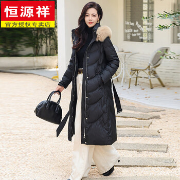 Hengyuanxiang white goose down 2026 new down jacket for women winter mid-length slim slim fox fur collar high-end thickened over the knee black fox fur collar m recommended 85-105 catties