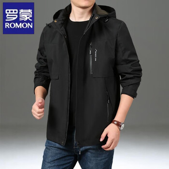 Romon outdoor casual jacket for men 2026 spring and autumn new loose large size jacket with removable hood sun protection men's jacket 8899 black counter quality 5xl 210-225 catties