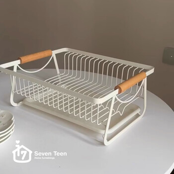 Middle shopkeeper kitchen drain rack dish rack tableware storage rack multi-functional bowl counter top iron kitchen utensils water cup storage basket white dish drain basket