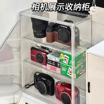 Shijanu new product acrylic ccd camera storage box transparent dustproof photo album holder large narrow style 3 layers_ 36*13*27cm