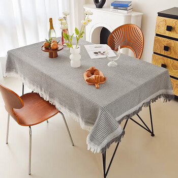 Musong tablecloth tablecloth coffee table cover cotton and linen tassel american high-end restaurant outdoor camping blanket picnic mat camping cotton yarn plain weave-gentleman gray 90x180