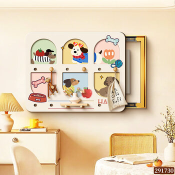 He jiagong electric meter box perforated plate shielding cartoon puppy perforated meter box decorative painting dopamine distribution box cover cute dog family 270*50 (accommodating 60 long * 40 high) left push and pull water