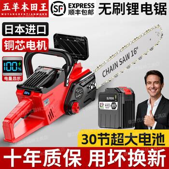 Wuyang honda king electric chainsaw household high-power lithium electric chainsaw logging saw powerful electric chain saw rechargeable 16-inch red 30 batteries two electricity two chains