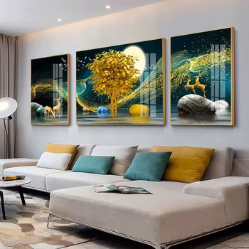 Yusenyi light inlaid living room wall modern minimalist background sofa wall painting crystal porcelain luxury diamond painting hanging painting decoration beauty of starry sky fashion gold (aluminum alloy frame) 3.5 cm hot melt crystal porcelain-crystal porcelain painting 60x80 on both sides and 80x120 in the middle