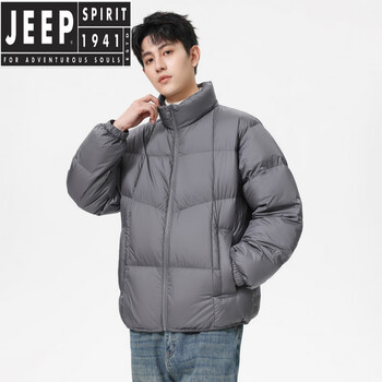 Jeep spirit simple and fashionable high fluffy stand collar down jacket for men 2026 winter new windproof and cold warm jacket dark gray xl weight 130-150 catties