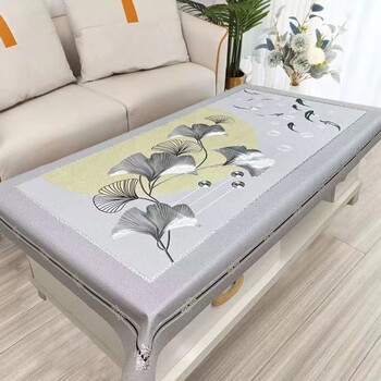 Fantasy no-wash style rectangular coffee table tablecloth ginkgo leaf and fish silver 150cmx90cm