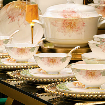 Hanming jingdezhen top ten brand tableware complete set of household first-grade bone china dishes set with high appearance and light luxury for housewarming (0 lead 0 cadmium first-grade bone china) 46 pieces | high-end brocade box