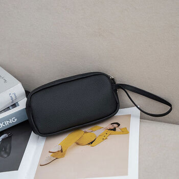 Niche design new genuine leather hand coin purse, fashionable and simple soft cowhide large capacity hand-held mobile phone bag clutch black - first layer cowhide to hold mobile phone banknotes keys