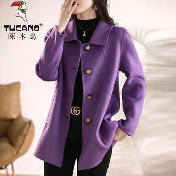 Woodpecker (tucano) 2026 autumn and winter new red woolen coat women's medium long high-end woolen coat women purple m 85-100