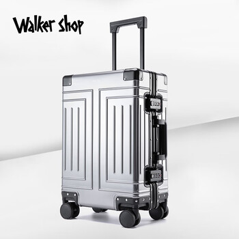 Walker shop all-aluminum magnesium alloy metal box thickened large-capacity suitcase universal wheel suitcase overseas boarding case gun gray 24 inches