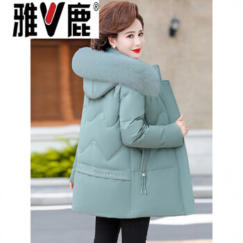 Yalu down jacket, middle-aged mother and daughter, short style, middle-aged and elderly national standard 90 white goose down winter coat, thickened winter coat, sky blue, light green, real fox big fur collar, xl, recommended 90-110 pounds