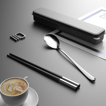 Tuojin imported high-quality chopsticks and spoons set from japan, portable student school special food single pack, three pieces for one person, original color chopsticks + 304 spoons + box