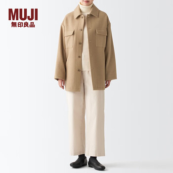 Muji unisex wool mixed stand-up collar mid-length coat men's and women's woolen coat winter gray bda16a2a beige l-xl