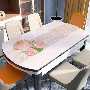 Yusenyi pvc soft glass light luxury high-end no-wash table mat translucent printed tablecloth restaurant special anti-spring powder diameter 130cm
