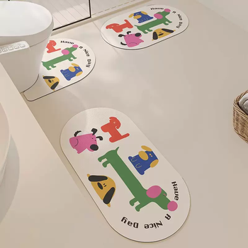 Yusenyi bathroom three-piece bathroom floor speed non-slip carpet cartoon mat u-shaped cushion cover washbasin bathroom dry toilet graffiti puppy a style 50x80cm (shower door absorbent mat)