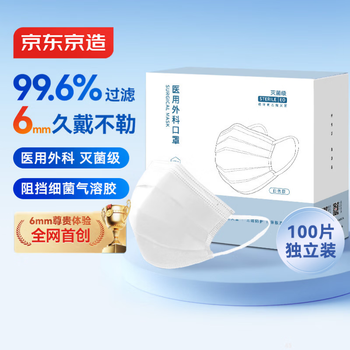 Jingdong tokyo-made medical surgical masks disposable individually packaged sterilization grade 100 white 6mm wideband masks for adults