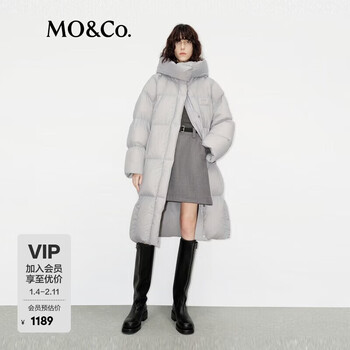 Mo&co. puff down jacket 2024 winter new product down content 90% protective hood light and warm