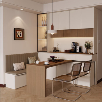 Genji wood language antique style sideboard against the wall integrated storage cabinet living room home rotating dining table restaurant storage cabinet a type 160 long 95 high cream white + indy walnut (enf grade)