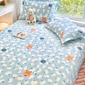 Fantasy bed sheet single piece dormitory single bed student quilt double mr. bear and miss rabbit bed sheet three-piece set 200x230cm bed sheet x 1 pillowcase pair