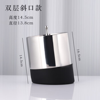 He jiagong stainless steel double-layer ice bucket ice cube bucket creative home non-slip red wine ice bucket bar ktv beer ice bucket double-layer inclined mouth style (including ice clip)