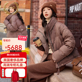 Lism shopping mall same style high-end down jacket korean style plaid short style women's stand-up collar thickened bread jacket small people keep warm ka ge s
