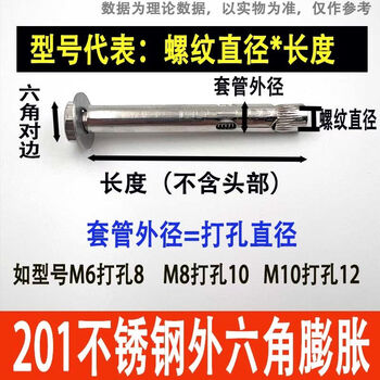 Wing fantasy 201 external hexagonal internal expansion screw built-in expansion bolt scale internal floor pull screw m6x60 10 pcs punch 8