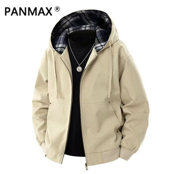 Panmax men's 2025 hooded jacket trendy and versatile new top autumn and winter loose casual fashion jacket apricot m recommended 90-110 catties