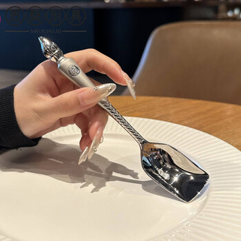 Mppmck light luxury, exquisite and high-looking spoon t4kzi german stainless steel eating spoon high-looking western food spoon dessert spoon high lion king square head spoon 1