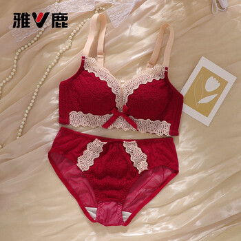 Yalu natal red underwear female bride wedding sexy push up secondary breast natal year small breasts appear bigger thickened bra burgundy suit 80a 36