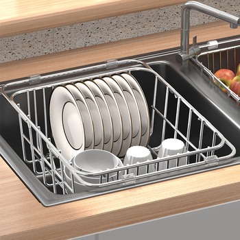 Zhizhi yifan kitchen sink drain rack drain basket drain bowl rack stainless steel basin in basin retractable vegetable sink storage rack retractable drain basket-small thickened stainless steel