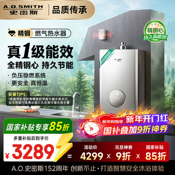 Smith (a.o.smith) garnet stainless steel tc3 first-class energy efficiency 16-liter stainless steel gas water heater, national subsidy 15% jslq28-tc3, full stainless steel core package for 8 years