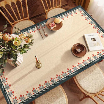 Jun yuexi american retro living room coffee table tablecloth, high-end style, light luxury, waterproof and oil-proof, wash-free leather dining table mat, anti-scalding, ink compass + cuttable leather square, 80*150cm, double-sided anti-slip, no edge warping