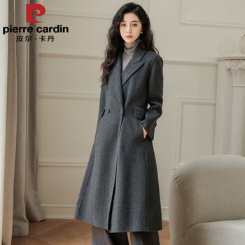Pierre cardin (pierre cardin) new autumn and winter double-sided cashmere coat women's mid-length suit collar fashionable shoulder and waist woolen coat gray xs