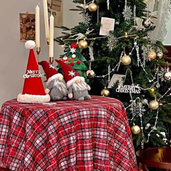 Fantasy festival tablecloth plaid table decorations photo props year scene layout red and white plaid small snowflakes upgraded and thickened quality higher than peers 100 60x90cm