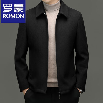 Romon 2025 autumn and winter short woolen jacket middle-aged lapel business casual gentleman zipper plus size jacket men black m 170
