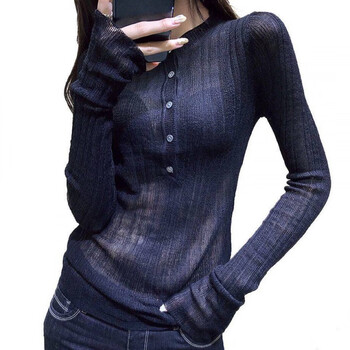 Angel mood red knitted inner bottoming shirt for women, spring and summer sweater, western style, unique and unique t-shirt top, women's trendy navy blue s