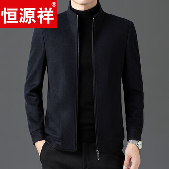 Hengyuanxiang 2026 spring business casual woolen men's stand-up collar thickened woolen jacket middle-aged dad warm jacket navy blue m 170 suitable for 100-125 pounds