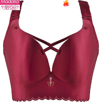 Modal large size bra for women, one piece, seamless, sexy, wire-free, push-up adjustable bra, ab thick section, cd thin section, burgundy 75d 34