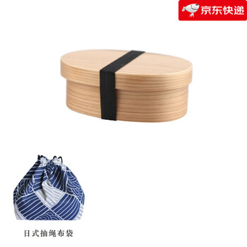 Solid unpainted log japanese-style lunch box with cloth bag, simple divided sushi lunch box, solid wood color lunch box_single layer_(comes with lunch bag)