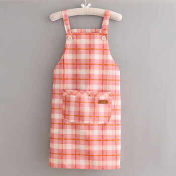 Tuojin german imported high-quality fabric household apron for women's summer kitchen cooking anti-fouling breathable cute japanese work thin bamboo baby bag leather label morandi pink plaid
