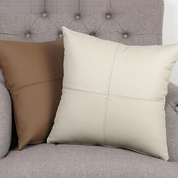 Pupan nordic ecological soft cowhide light luxury leather pillow living room sofa simulated leather cushion office seat car backrest off-white 30cm*50cm pillow case lumbar pillow only