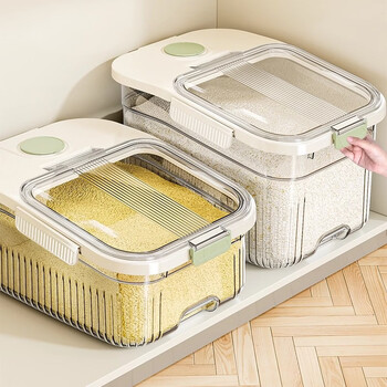 Xingyou rice bucket sealed household insect-proof and moisture-proof food-grade grain storage tank rice tank flour storage tank grain storage box 10 catties-transparent model green buckle