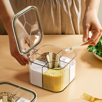 Sungsa japanese kitchen seasoning box four grids in one salt and msg jar seasoning box household multi grid storage seasoning box 5 grids in one green