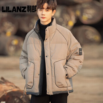 Lilan 90 down jacket men's winter stand collar 2026 new young boys' short hooded jacket gray 2xl (90) (175-185cm/130-140 catties)