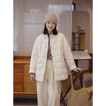 Zhibimo 2025 winter literary rain dew hemp mid-length 95 white duck down hemp color loose large size down jacket for women original hemp color m filling about 45g
