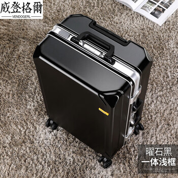 Vendogerl suitcase aluminum frame trolley case universal wheel suitcase 20 female and male students 24 inch password leather case aluminum frame model_obsidian black with charging port_free cartoon box sticker 28 inch collection plus purchase + freight insurance + spare wheel
